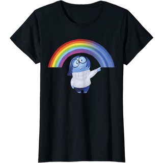 เสื้อยืดผ้าฝ้ายเสื้อยืดแขนสั้นลําลอง คอกลม พิมพ์ลายกราฟฟิค Disney Inside Out Sadness สีรุ้ง แฟชั่นสําหรับผู้ชายL XL  XXL