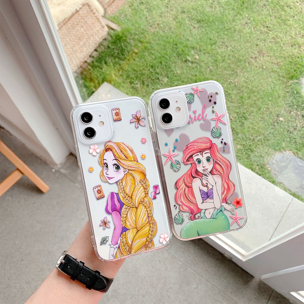 Disney Fairy Princess Little Mermaid Soft Tpu Case ใช ้ งานร ่ วมกับ iPhone 11 12 13 pro max XS X XR XSMax 7 8 6 6s plus 5 4 SE 2020 วันวาเลนไทน ์ กันกระแทก Protector C