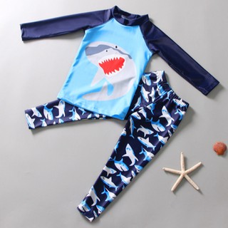 ราคา(ลดสุด🔥) สินค้าพร้อมส่ง ชุดว่ายน้ำเด็กชาย แขนยาวกันยูวี พร้อมกางเกงขายาว (3-11ขวบ)