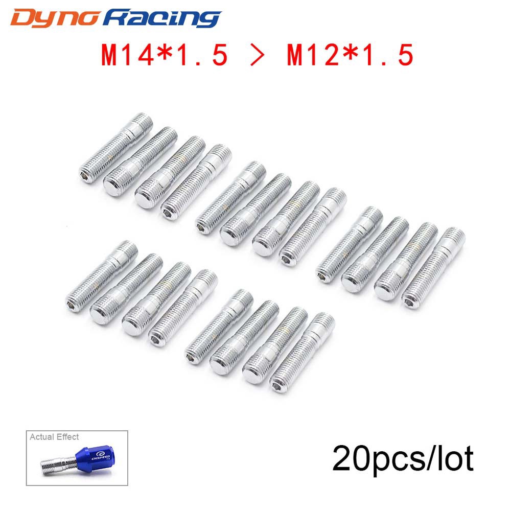 20 ชิ้น M14x1.5 ถึง M12x1.5 ล้อรถสตั๊ดแปลงสลักเกลียวสูงถึง 58 มม.