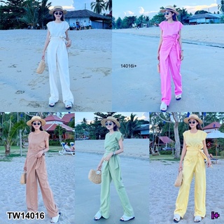 💙⛱ชุดเที่ยว ไปทะเล Set 2 ชิ้น เสื้อคอกลมแขนล้ำ มีกระดุมด้านหลัง กับกาางเกงขายาวผูกเอว เนื้อผ้าลินิน