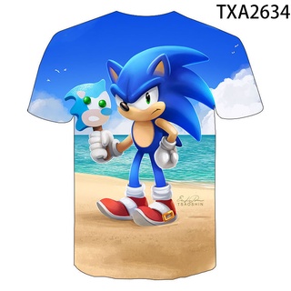 เสื้อยืดแขนสั้นลําลอง พิมพ์ลายการ์ตูนอนิเมะ Sonic The Hedgehog 3 มิติ สําหรับเด็กผู้ชาย และเด็กผู้หญิง