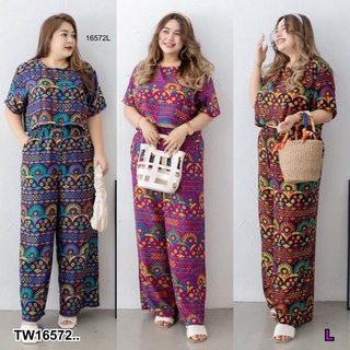 Set #Bigsize 2 ชิ้น เสื้อยืดครอป + กางเกงขายาว..MM16572