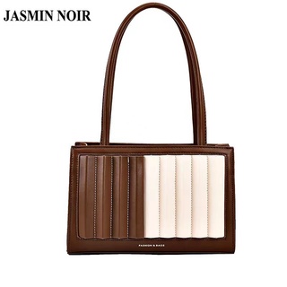 Jasmin NOIR กระเป๋าสะพายไหล่ กระเป๋าถือ พิมพ์ลายทาง สีตัดกัน สําหรับสตรี