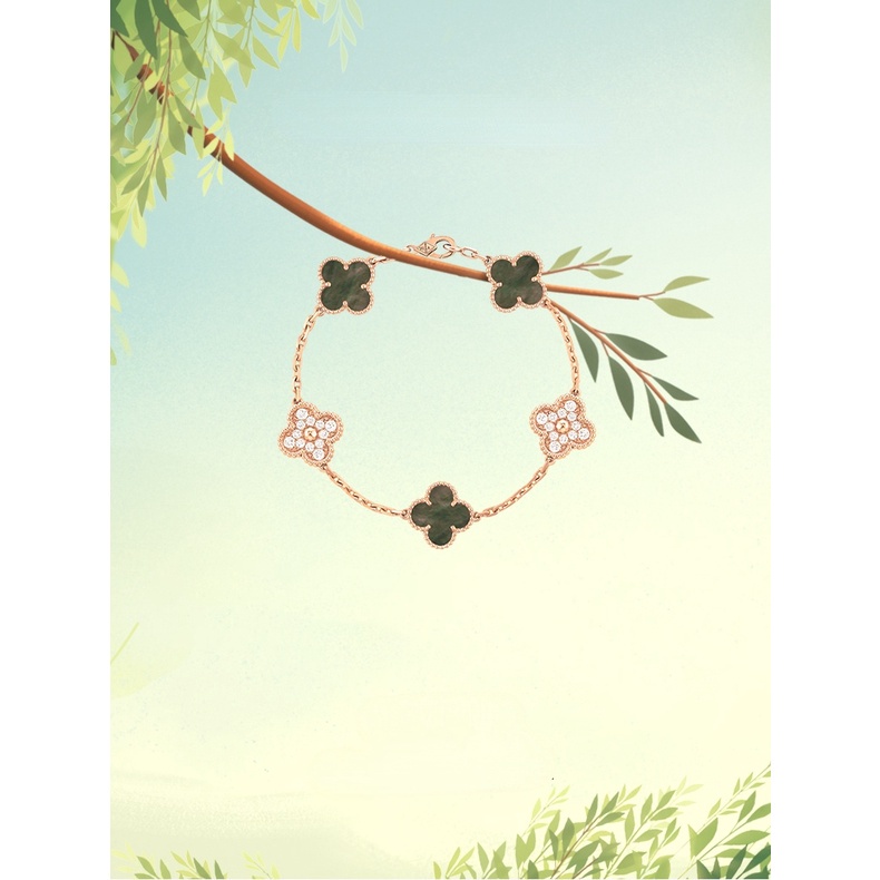 ของแท้ 100% Alhambra สร้อยข้อมือ ประดับเพชร ไข่มุก สี่ใบ นําโชค สีโรสโกลด์ สีเทา สําหรับแม่ และลูกสาว
