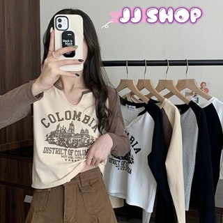 JJ shop 💜พร้อมส่ง เสื้อแขนยาวไหมพรม แหวกด้านหน้าลายเสื้อเท่ๆปังๆ "56335" -C