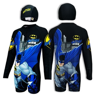 ชุดว่ายน้ำเด็ก (4-10ขวบ) ลิขสิทธิ์แท้ BATMAN ผลิตไทย ลายแบทแมน ผ้าคุณภาพดี แบรนด์แท้ แถมหมวกว่ายน้ำ และถุงใส่ชุด