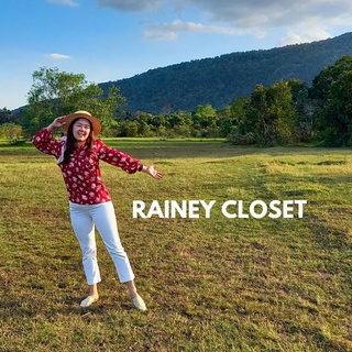 Rainey Closet - เสื้อสีแดง เสื้อชีฟองสีแดงพิมพ์ลายดอกไม้ แต่งเทปลูกไม้ฉลุ เสื้อสีแดงแขนยาว เสื้อลายดอก เสื้อใส่สงกรานต์