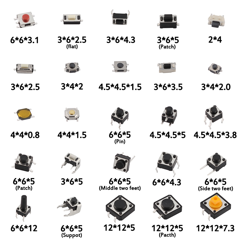 ชุดสวิตช์ปุ่มกดอิเล็กทรอนิกส์ 25 แบบ ต่อล็อต SMD DIP 2*4 3*6 4*4 6*6 diy 125 ชิ้น