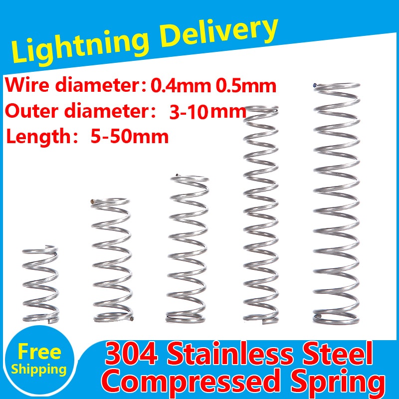 D0.4/0.5 * D9,10 มม.ความดันสแตนเลสฤดูใบไม้ผลิ 304 SUS อัดสปริงสแตนเลสสปริงลวดเส้นผ่านศูนย์กลาง 0.4 ม