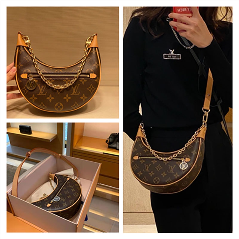 LV/Louis Vuitton Women's Bag Presbyopia LOOP Pea Bag Chain รักแร้กระเป๋า Crescent Bag One Shoulder C