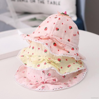 (Lovely Baby Hat) หมวกบักเก็ตลายสตรอเบอร์รี่สไตล์เกาหลีสําหรับเด็ก