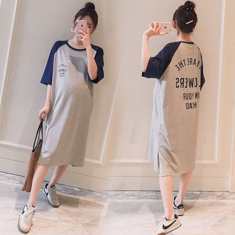 💖ชุดคลุมท้องแฟชั่น,เดรสพลัสไซส์,เสื้อยืดยาวปานกลาง,คนอ้วน,ชุดคลุมท้องใส่ทำงาน,กางเกงคนท้อง