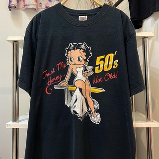 เสื้อยืดแขนสั้น ผ้าฝ้าย พิมพ์ลายการ์ตูนตุ๊กตา Betty Boop Miss Betty แฟชั่นคู่รัก