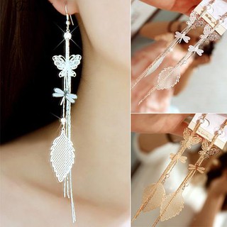 ผีเสื้อ Rhinestone ของผู้หญิงแมลงปอใบยาว Drop Tassels โซ่ต่างหู Linear