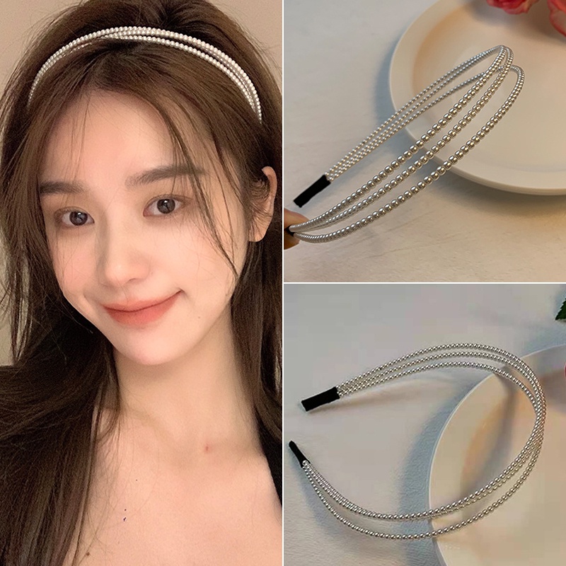 2021 ใหม่แถบคาดศีรษะมุกสามชั้น แฟชั่นเกาหลี น่ารัก ประดับมุก ผ้าคาดผม ไม้คาดผม เครื่องประดับผม สไตล์เกาหลี