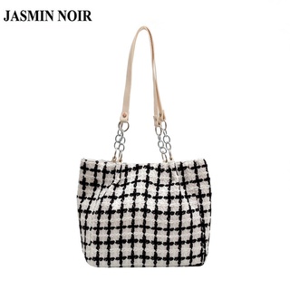 Jasmin NOIR กระเป๋าถือ กระเป๋าสะพายไหล่ ผ้าขนสัตว์ ลายสก๊อต สําหรับผู้หญิง