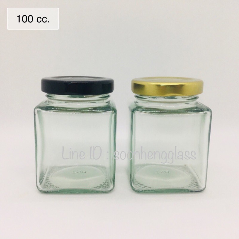 กระปุกแก้วทรงสี่เหลี่ยม 100 ml พร้อมฝา 48 มม.