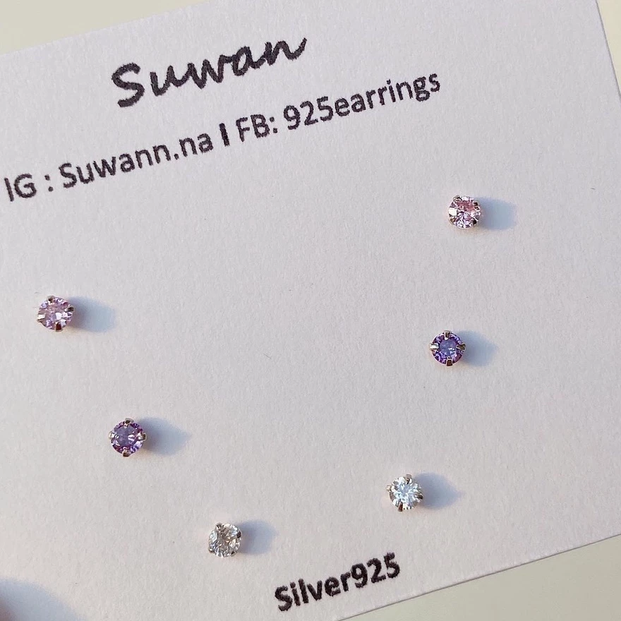 Suwann.na [ราคาต่อคู่] ต่างหู ต่างหูเงินแท้ ต่างหูเพชร เพชรกลม