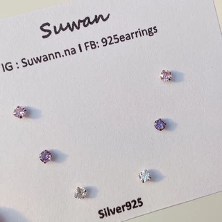 Suwann.na [ราคาต่อคู่] ต่างหู ต่างหูเงินแท้ ต่างหูเพชร เพชรกลม
