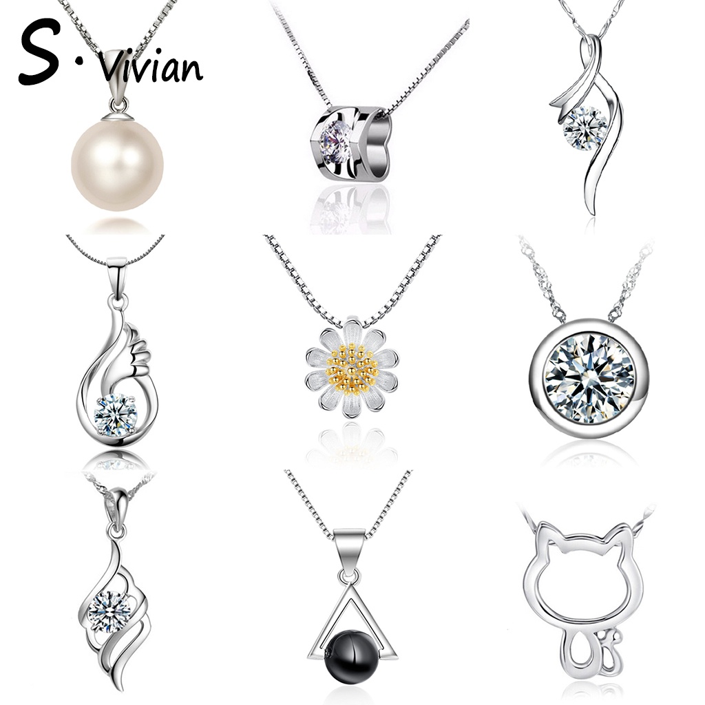 จี้เงินแท้ 92.5% แบบ 36 แบบสำหรับผู้หญิงไข่มุกดอกไม้เพชรจี้แฟชั่นเครื่องประดับ