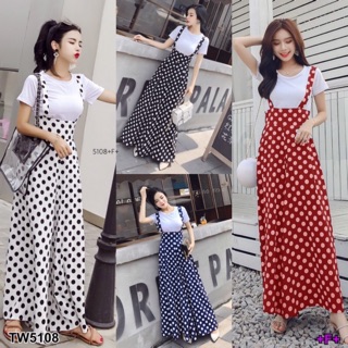 GN5108 **รบกวนสอบถามstockก่อนสั่งซื้อจ้า** Set เสื้อ+เอี๊ยม Poka dot