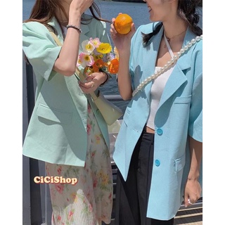 Cicishop(2155)PastelBlazer เสื้อเบลเซอร์ลายตาราง ใส่คลุมแมตช์ง่ายมากก โทนสีพาสเทลหวานๆ