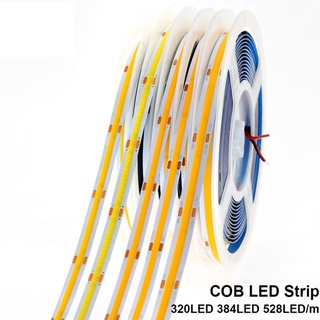 Cob สายไฟ LED 320 ดวง DC12V 24V RA90 3000K 4000K 6000K ยาว 5 ม. ยาว 5 ม. ยืดหยุ่น ความหนาแน่นสูง