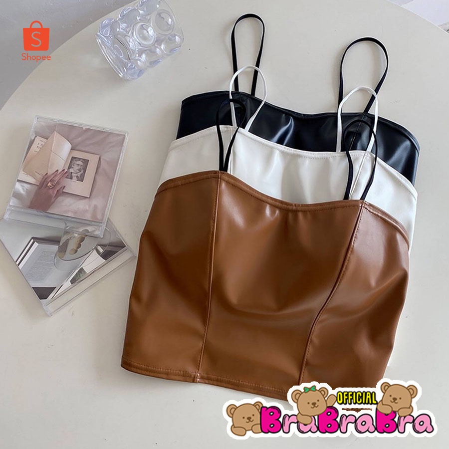 [ส่งจากไทย]   #bra-159 ครอปทอป สายเดียว ผ้าหนัง leather faux
