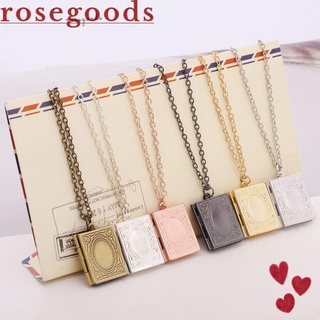 ☆ROSE☆ Gift Photo Picture Locket Book Square Shaped Necklace Chain Friend Men Women Fashion Jewelry Pendant