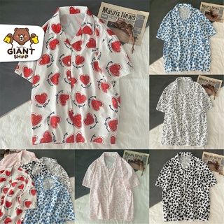 GIANTSHOP เสื้อฮาวาย เสื้อเชิ้ต hawaii ลายดอก หัวใจ แขนสั้น 5 สไตล์ (AU)