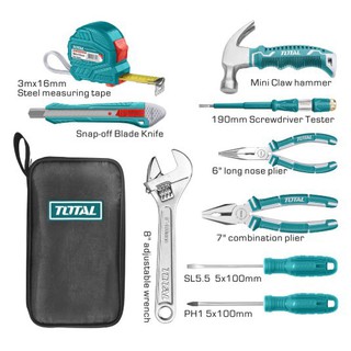 TOTAL ชุดเครื่องมือช่างอเนกประสงค์พร้อมกระเป๋า 9 ชิ้นชุด รุ่น THKTHP90096 (9 Pcs Hand Tools Set)