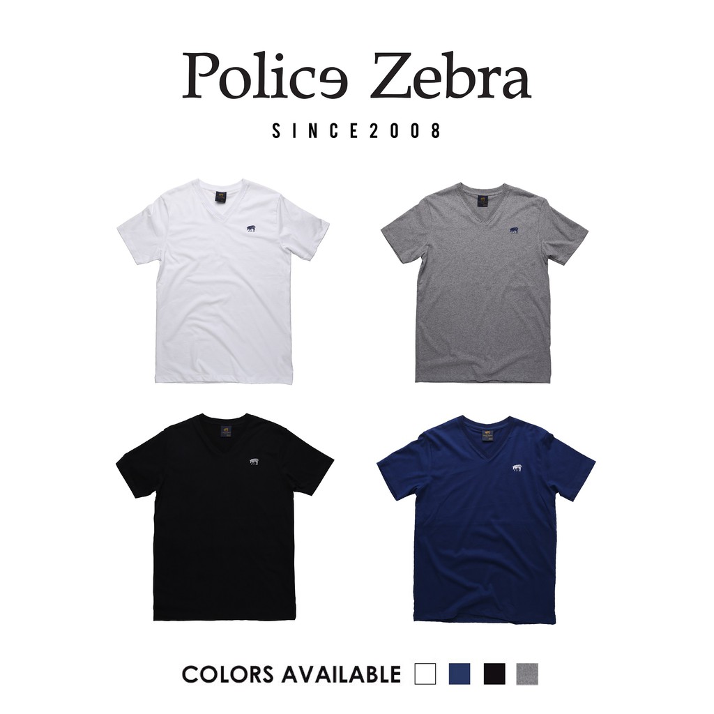 Police Zebra เสื้อ Basic คอวี ผู้ชาย/ผู้หญิง สีขาว ดำ กรม เทา (TBV1 )