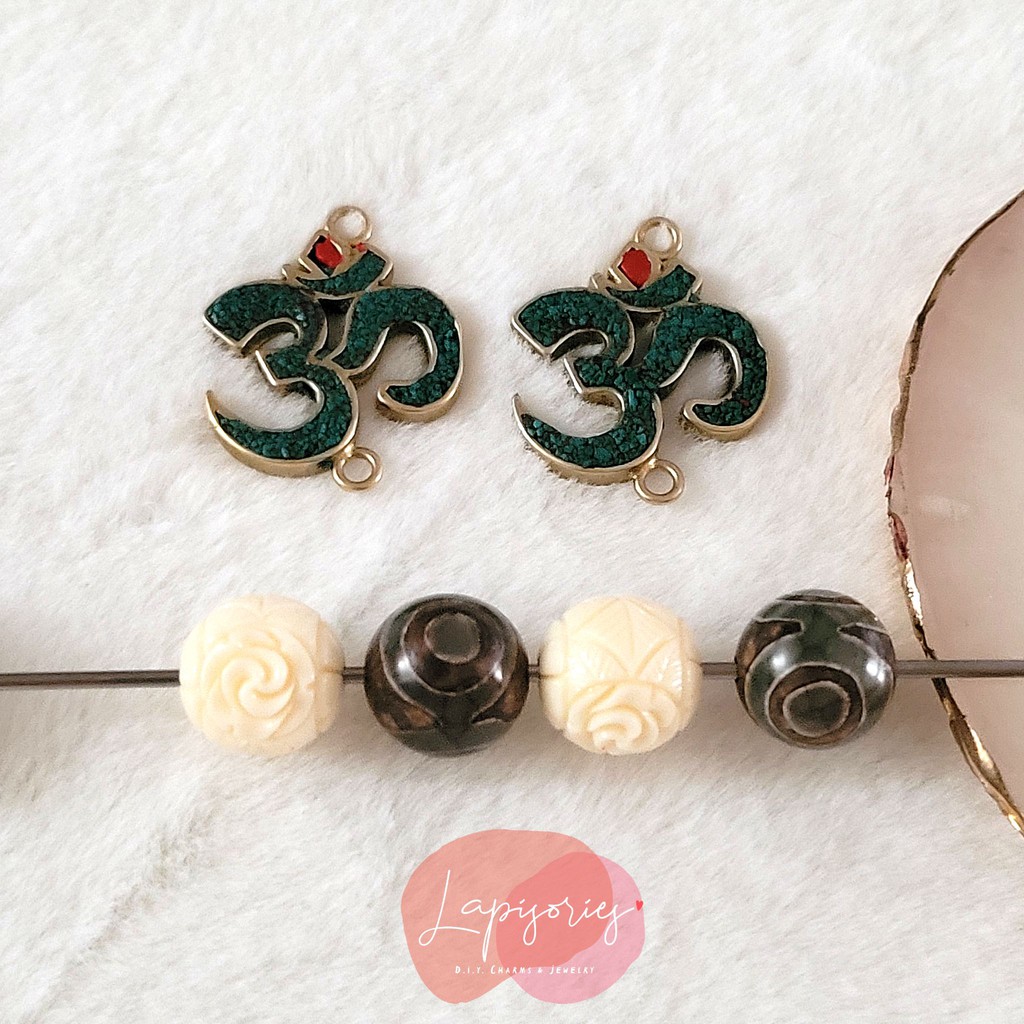 จี้เงินทิเบต โอม จี้สองห่วง กุหลาล หินสามตา ตัวตกแต่งกำไล งานฝีมือ DIY CHARM