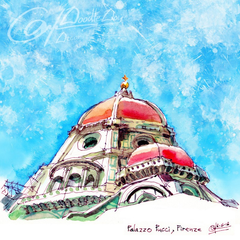 ภาพวาดพระราชวังในเมืองฟลอเรนซ์ ประเทศอิตาลี The Palazzo Pucci