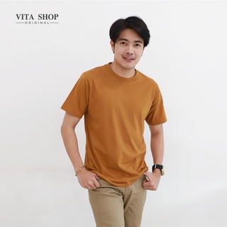 VITASHOP เสื้อยืดสีพื้น Almon สีอัลมอนด์ เสื้อยืด ผ้าคอตตอนเนื้อนุ่ม ใส่สบาย พร้อมส่ง