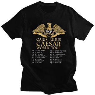 T-shirt  เสื้อยืดลําลอง ผ้าฝ้าย 100% แขนสั้น พิมพ์ลาย Gaius Julius Caesar World Tour SPQR สไตล์โรมันวินเทจ สําหรับผู้ชาย