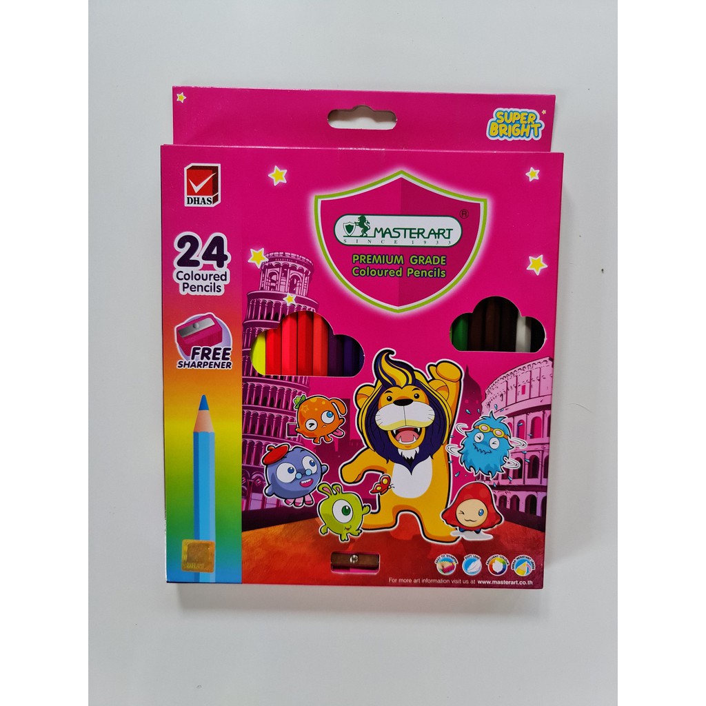 ดินสอสีไม้ 12/24 สี แท่งยาว MasterArt coloured pencils รุ่น Super Bright พร้อมกบเหลา  1 กล่อง - รูปที่ 3
