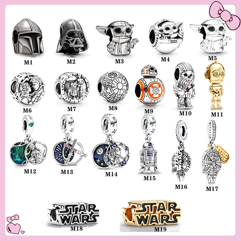 Pandora หมวกกันน็อค ลาย Star Wars R2D2 Yoda Darth Vader Mandalore BB-8 Lightsaber จี้คู่
