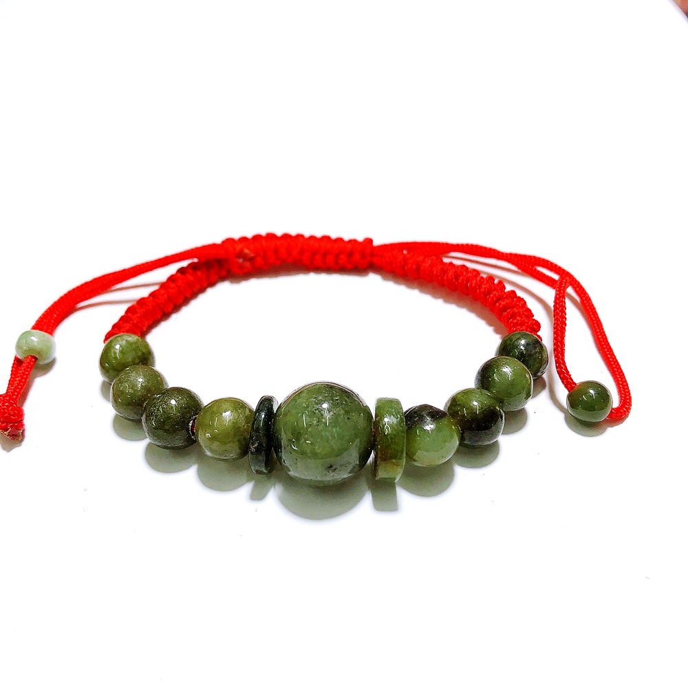 Boon สร้อยข้อมือหิน ด้ายแดงนำโชค กำไลหยก ควอตซ์ เชือกถักเขียว ปรับขนาดได้