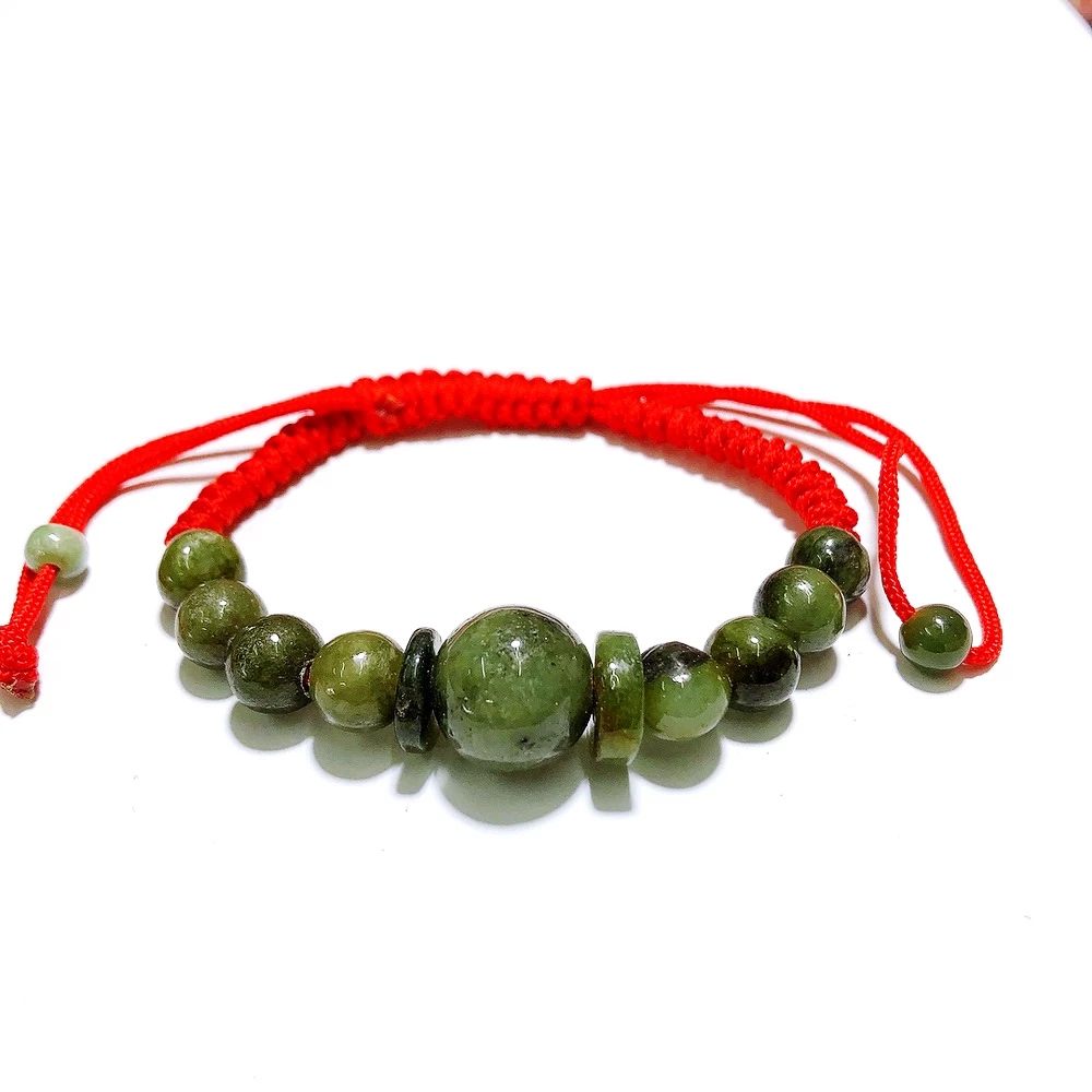 Boon สร้อยข้อมือหิน ด้ายแดงนำโชค กำไลหยก ควอตซ์ เชือกถักเขียว ปรับขนาดได้
