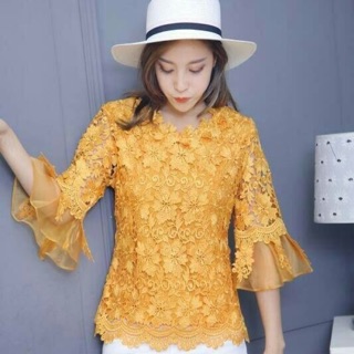 เสื้อลูกไม้อิตาลี่4ส่วน แขนบาน มาใหม่ล่าสุดค่ะ ลายดอกไม้เก๋ๆ อก 38”/40”/42”/44”