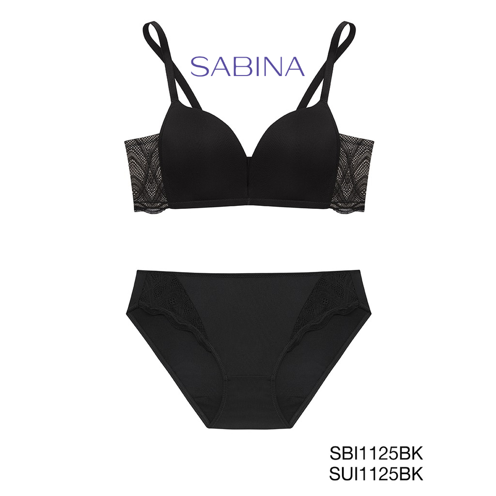 Sabina เซตชุดชั้นใน Invisible Wire (ไม่มีโครง) รุ่น Modern V รหัส SBI1125BK+SUI1125BK สีดำ