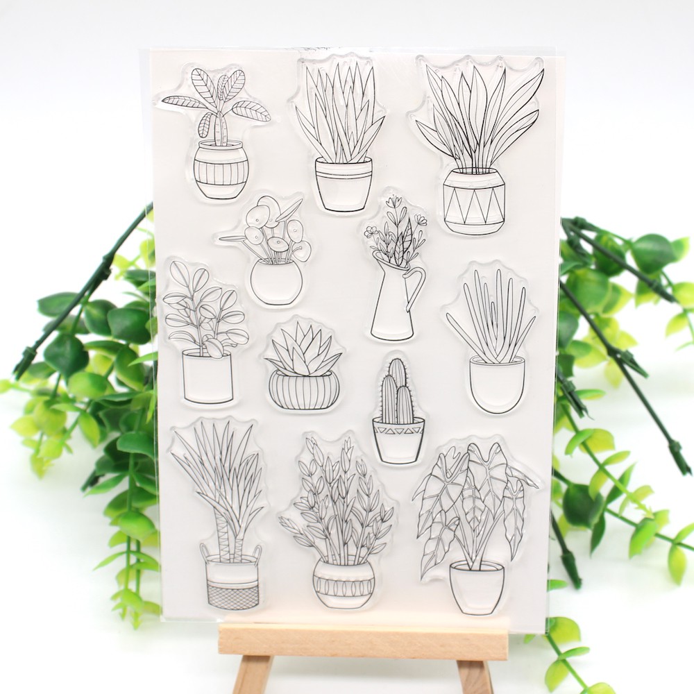 กระถางต้นไม้ ซิลิโคนซีลใสแสตมป์ DIY Scrapbooking ลายนูนอัลบั้มภาพ
