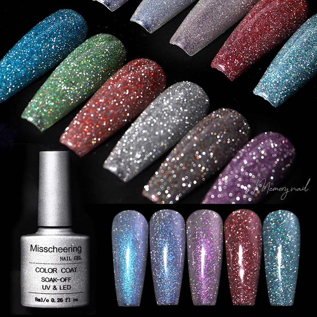 สีเจล Misscheering สีเจลทาเล็บ กากเพชรละเอียด ((ขวดเงิน ขนาด8ml.))