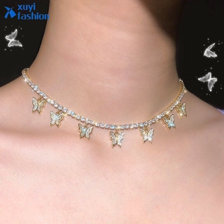 BUTTERFLY เครื่องประดับแฟชั่นสตรีสร้อยคอโซ่ทองคําจี้ผีเสื้อ Rhinestone