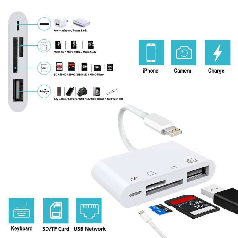ลดราคา 4 in 1 Camera Memory Micro SD Card Reader Adapter for Lightning to USB For iPhone 7 8 X 5 6 #สินค้าเพิ่มเติม สายต่อจอ Monitor แปรงไฟฟ้า สายpower ac สาย HDMI