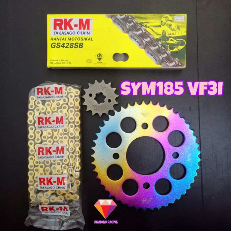 SYM185 VF3I 428 เพชรหมุนไทเทเนียม/ทอง & RK/RK-M/DRC GOLD CHAIN COMBO ชุดเต็ม