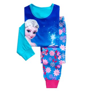 ชุดนอนเสื้อยืดคอกลมกางเกงลาย frozen elsa anna สําหรับเด็กผู้หญิง 2-7 t