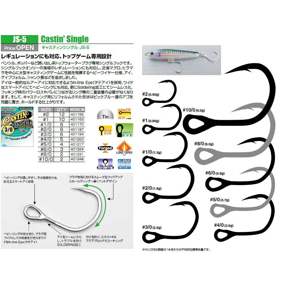 เบ็ด Single Hooks Decoy JS-5 Castin’ Single – โปรปัง